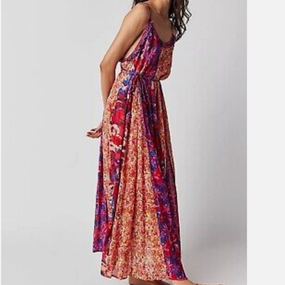 FREE PEOPLE Moondive orange floral flowy long full strappy cotton dress - Picture 1 of 10